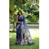 Generic Women's Faux_Tussar Floral Saree With Unstitched Blouse 5.5Mtr (Navy_Blue)