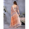 Generic Women's Linen Cotton  Printed Saree With Unstitched Blouse 5.5Mtr (Brown)
