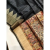 Generic Women's Tussar Silk Madhubani Saree With Unstitched Blouse 5.5Mtr (Black)