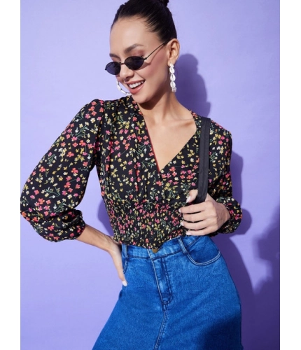 Generic Women's Polyester Floral Long Sleeves Top (Multicolor)
