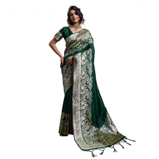 Generic Women's Silk Blend Printed Saree With Unstitched Blouse 5.5Mtr (Dark Green) Generic Women's Silk Blend Printed Saree With Unstitched Blouse 5.5Mtr (Dark Green)