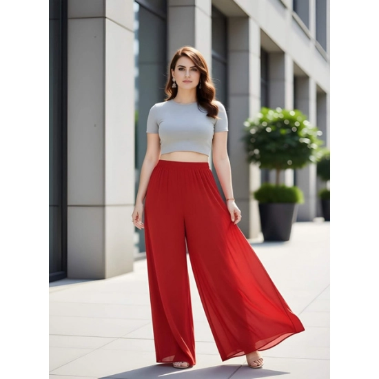Generic Women's Pack of 2 Georgette Solid High Rise Wide Leg Flared Palazzos with Elastic Waist (Red) Generic Women's Pack of 2 Georgette Solid High Rise Wide Leg Flared Palazzos with Elastic Waist (Red)