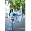 Generic Women's Linen Printed Saree With Unstitched Blouse 5.5Mtr (White)