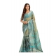 Generic Women's Linen Cotton Printed Ready To Wear Saree With Unstitched Blouse 5.5 Mtr (Light_Green)