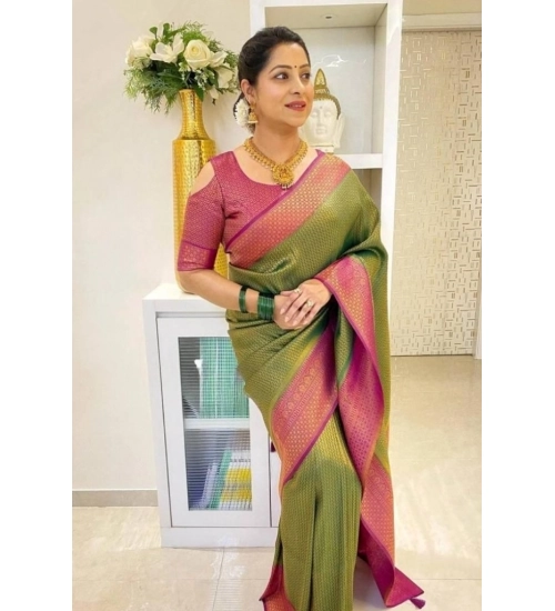 Generic Women's Soft Lichi Silk Printed Saree With Unstitched Blouse 5.5Mtr (Mehndi-Green) Generic Women's Soft Lichi Silk Printed Saree With Unstitched Blouse 5.5Mtr (Mehndi-Green)