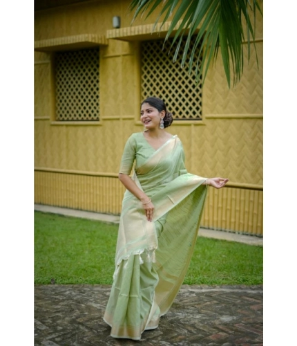 Generic Women's Faux_Banarasi Lining Pattern Saree With Unstitched Blouse 5.5Mtr (Light_Green)