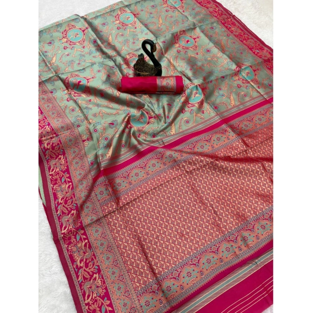 Generic Women's Soft Litchi Silk Jacquard Work Saree With Unstitched Blouse 5.5Mtr (Multicolor) Generic Women's Soft Litchi Silk Jacquard Work Saree With Unstitched Blouse 5.5Mtr (Multicolor)