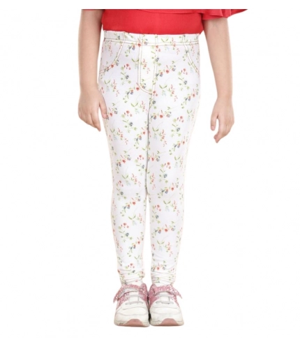 Generic Girl's Cotton Lycra Floral Elasticated Jeggings (White-Green) Generic Girl's Cotton Lycra Floral Elasticated Jeggings (White-Green)
