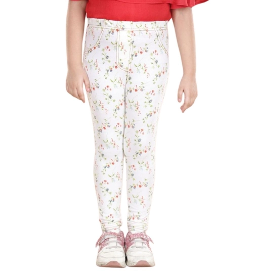 Generic Girl's Cotton Lycra Floral Elasticated Jeggings (White-Green) Generic Girl's Cotton Lycra Floral Elasticated Jeggings (White-Green)