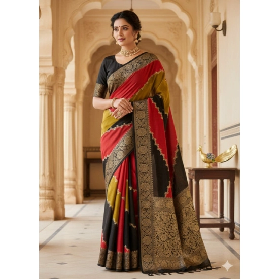 Generic Women's Dola Silk Embellished Saree With Unstitched Blouse 5.5Mtr (Multicolor) Generic Women's Dola Silk Embellished Saree With Unstitched Blouse 5.5Mtr (Multicolor)