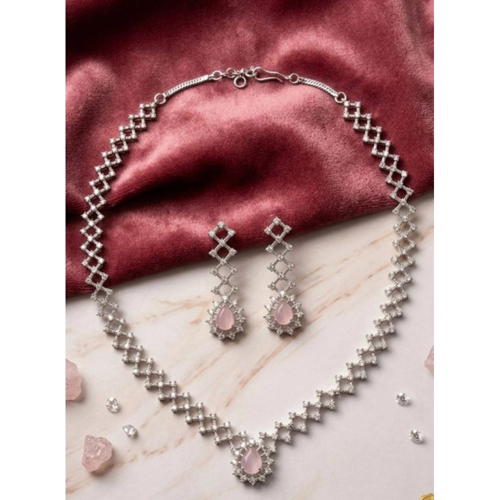 Generic Women's Brass Silver Plated Necklace set (Pink) Generic Women's Brass Silver Plated Necklace set (Pink)