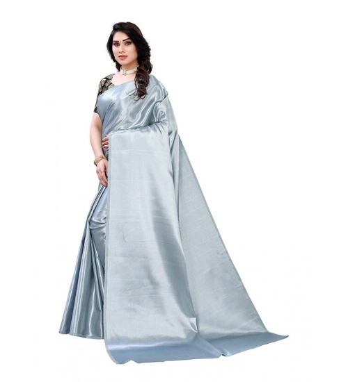 Generic Women's Satin Printed Saree With Unstitched Blouse 5.5Mtr (Grey)