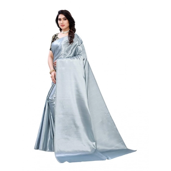 Generic Women's Satin Printed Saree With Unstitched Blouse 5.5Mtr (Grey)