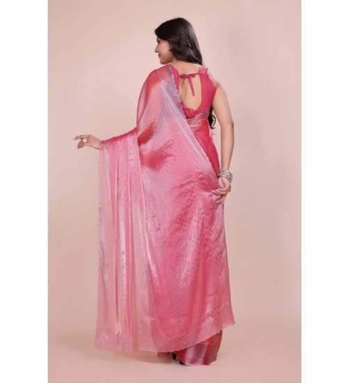 Generic Women's Jimmy choo Embellished Bollywood Saree With Unstitched Blouse 5.5Mtr (Pink)
