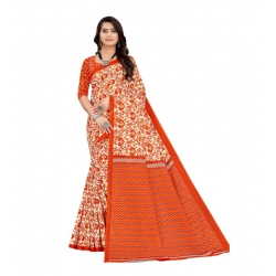 Generic Women's Soft Pure Cotton Printed Saree With Unstitched Blouse 5.5Mtr (Orange)