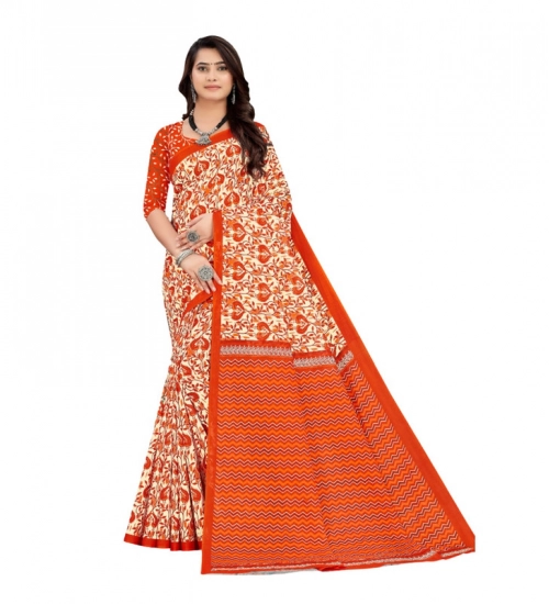 Generic Women's Soft Pure Cotton Printed Saree With Unstitched Blouse 5.5Mtr (Orange)