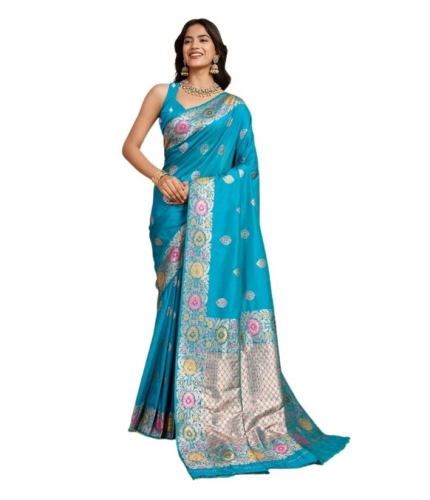 Generic Women's Faux_Banarasi_Silk Woven Saree With Unstitched Blouse 5.5Mtr (Turquoise)