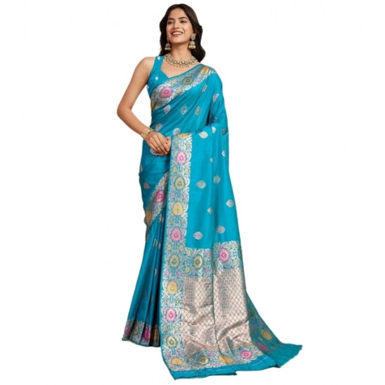 Generic Women's Faux_Banarasi_Silk Woven Saree With Unstitched Blouse 5.5Mtr (Turquoise) Generic Women's Faux_Banarasi_Silk Woven Saree With Unstitched Blouse 5.5Mtr (Turquoise)