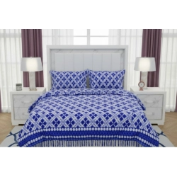 Generic Fleece Geometric Double Polar Warm Bedsheet with 2 Pillow Cover (Blue)