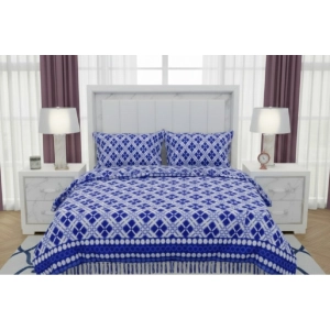 Generic Fleece Geometric Double Polar Warm Bedsheet with 2 Pillow Cover (Blue)