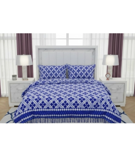Generic Fleece Geometric Double Polar Warm Bedsheet with 2 Pillow Cover (Blue)