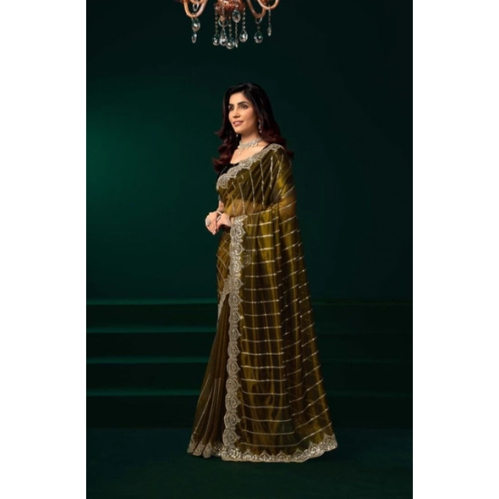 Generic Women's Net Sequence Saree With Unstitched Blouse 5.5Mtr (Olive) Generic Women's Net Sequence Saree With Unstitched Blouse 5.5Mtr (Olive)