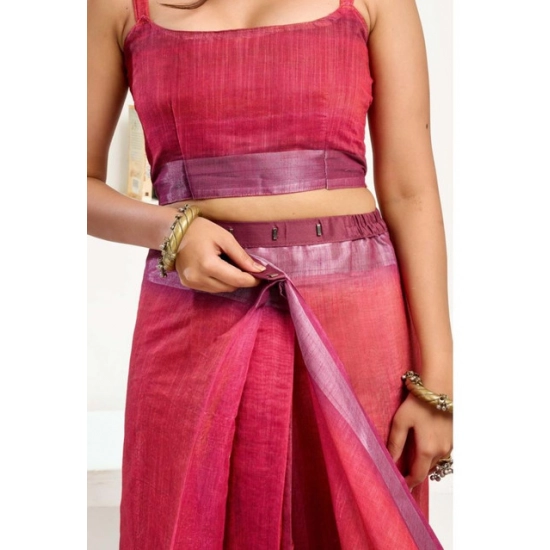 Generic Women's Faux Linen Floral Print Ready to wear Saree With Unstitched Blouse 5.5Mtr (Pink) Generic Women's Faux Linen Floral Print Ready to wear Saree With Unstitched Blouse 5.5Mtr (Pink)