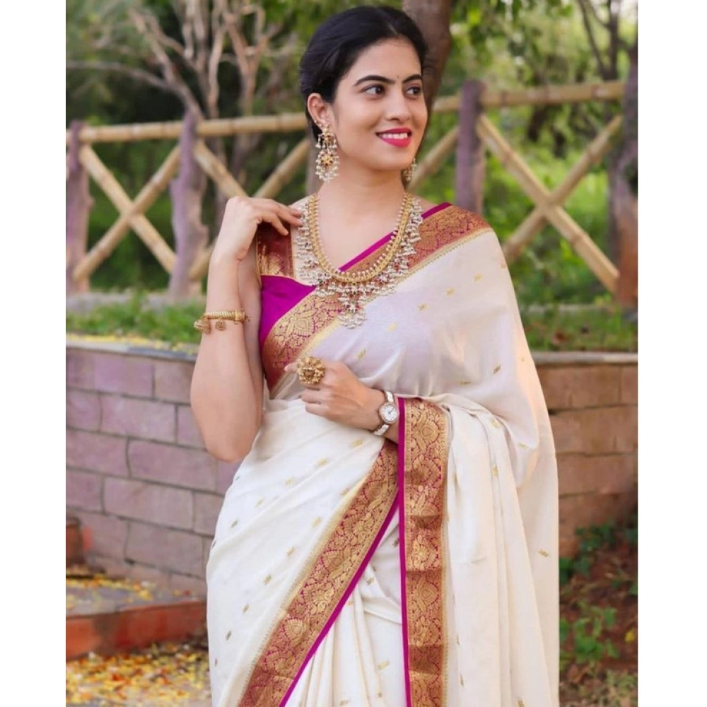 Generic Women's Soft Litchi Silk Jacquard Work Saree With Unstitched Blouse 5.5Mtr (White) Generic Women's Soft Litchi Silk Jacquard Work Saree With Unstitched Blouse 5.5Mtr (White)