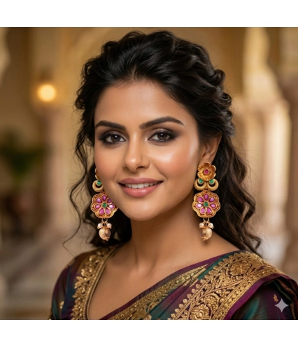Generic Women's Zinc Alloy Gold Plated Jhumka Earrings (Multicolor)