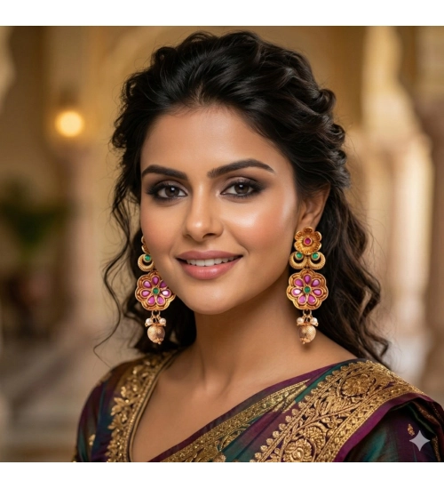 Generic Women's Zinc Alloy Gold Plated Jhumka Earrings (Multicolor)