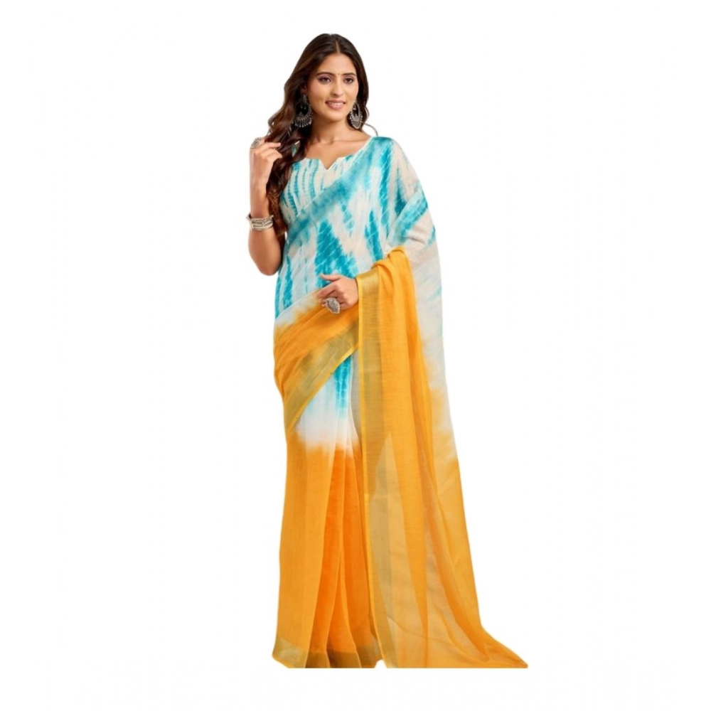 Generic Women's Linen Cotton Printed Ready To Wear Saree With Unstitched Blouse 5.5 Mtr (Aqua_Blue) Generic Women's Linen Cotton Printed Ready To Wear Saree With Unstitched Blouse 5.5 Mtr (Aqua_Blue)