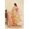 Generic Women's Cotton Silk Floral Printed Saree With Unstitched Blouse 5.5Mtr (Yellow)