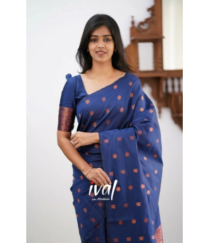 Generic Women's Soft Lichi Silk Printed Saree With Unstitched Blouse 5.5Mtr (Blue)