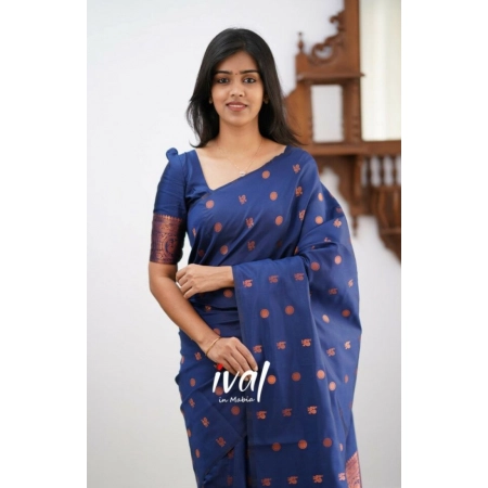 Generic Women's Soft Lichi Silk Printed Saree With Unstitched Blouse 5.5Mtr (Blue)