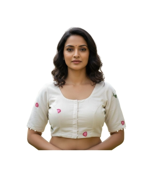 Generic Women's Cambric Cotton Round Neck Padded Blouse (White, 38 Ready Size (Self-Alterable 36–40)