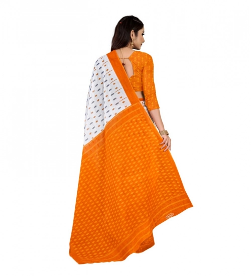 Generic Women's Soft Pure Cotton Printed Saree With Unstitched Blouse 5.5Mtr (Orange)