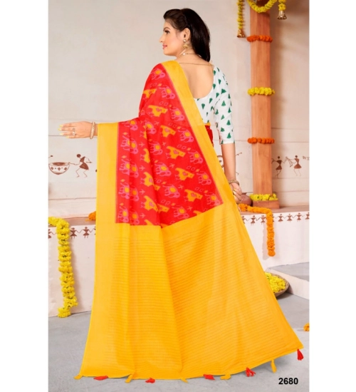 Generic Women's Soft Pure Cotton Printed Saree With Unstitched Blouse 5.5Mtr (Red)