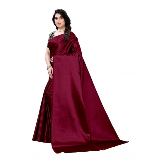 Generic Women's Satin Printed Saree With Unstitched Blouse 5.5Mtr (Maroon)