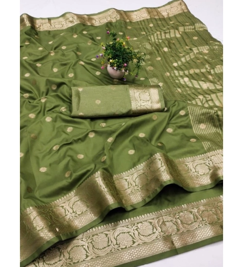 Generic Women's Jacquard Silk Jaquard Woven Saree With Unstitched Blouse 5.5Mtr (Green)