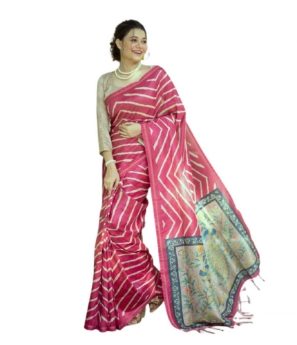 Generic Women's Faux_Tussar_Silk Geometric_Print Saree With Unstitched Blouse 5.5Mtr (Light_Pink)