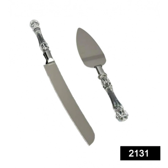 Generic Stainless Steel Cake Serving Set | Cake Cutting Knife And Server Set with Handle (Color: Assorted )