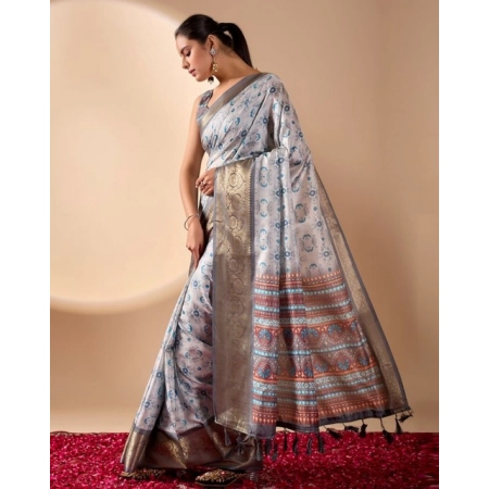 Generic Women's Faux_Art_Silk Printed Saree With Unstitched Blouse 5.5Mtr (Silver) Generic Women's Faux_Art_Silk Printed Saree With Unstitched Blouse 5.5Mtr (Silver)