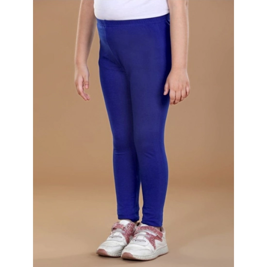 Generic Girl's Cotton Lycra Solid Elasticated Leggings (Blue)