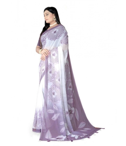 Generic Women's Georgette Floral Printed Saree With Unstitched Blouse 5.5Mtr (Lavender)