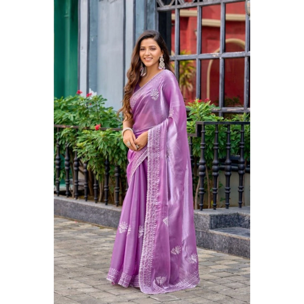Generic Women's Faux Shimmer Floral Ready to wear Saree With Unstitched Blouse 5.5Mtr (Lavender) Generic Women's Faux Shimmer Floral Ready to wear Saree With Unstitched Blouse 5.5Mtr (Lavender)