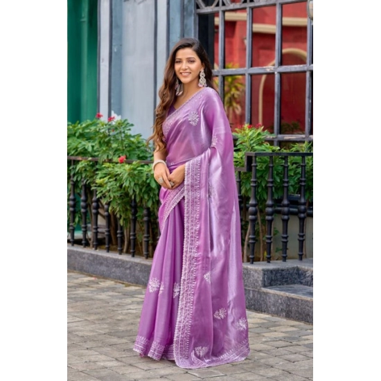 Generic Women's Faux Shimmer Floral Ready to wear Saree With Unstitched Blouse 5.5Mtr (Lavender) Generic Women's Faux Shimmer Floral Ready to wear Saree With Unstitched Blouse 5.5Mtr (Lavender)