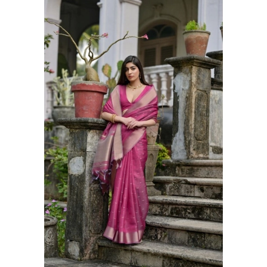Generic Women's Silk_Blend Butti Pattern Saree With Unstitched Blouse 5.5Mtr (Pink) Generic Women's Silk_Blend Butti Pattern Saree With Unstitched Blouse 5.5Mtr (Pink)