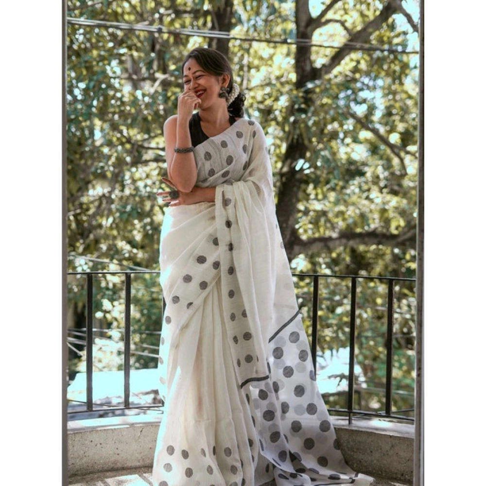 Generic Women's Soft Lilan Printed Saree With Unstitched Blouse 5.5Mtr (White) Generic Women's Soft Lilan Printed Saree With Unstitched Blouse 5.5Mtr (White)