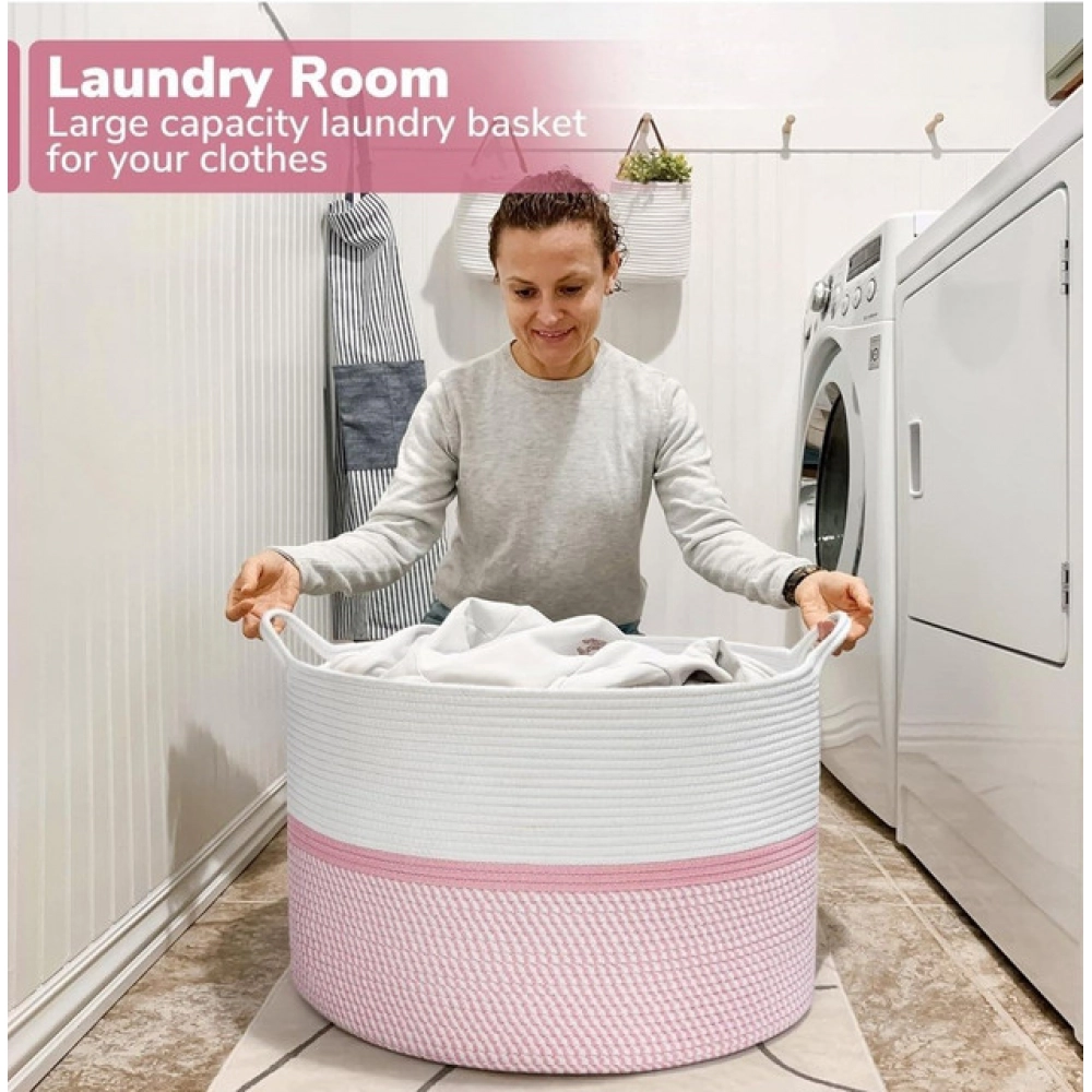 Generic Cotton Dori 16x14 Inch Storage Basket For Clothes With Out Lid (White-Pink-White) Generic Cotton Dori 16x14 Inch Storage Basket For Clothes With Out Lid (White-Pink-White)