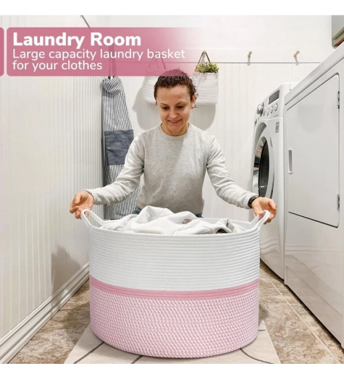 Generic Cotton Dori 16x14 Inch Storage Basket For Clothes With Out Lid (White-Pink-White) Generic Cotton Dori 16x14 Inch Storage Basket For Clothes With Out Lid (White-Pink-White)